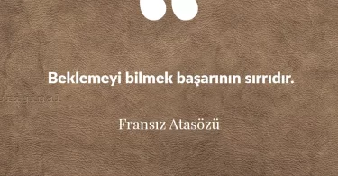 Beklemeyi bilmek başarının sırrıdır. Fransız Atasözü