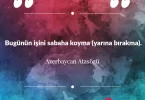 Bugünün işini sabaha koyma. (Yarına bırakma) Azerbaycan Atasözü