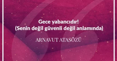 Gece yabancıdır senin değil (Güvenli değil anlamında.) Arnavut Atasözü