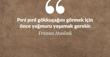 Pırıl pırıl gökkuşağını görmek için önce yağmuru yaşamak gerekir. Fransız Atasözü